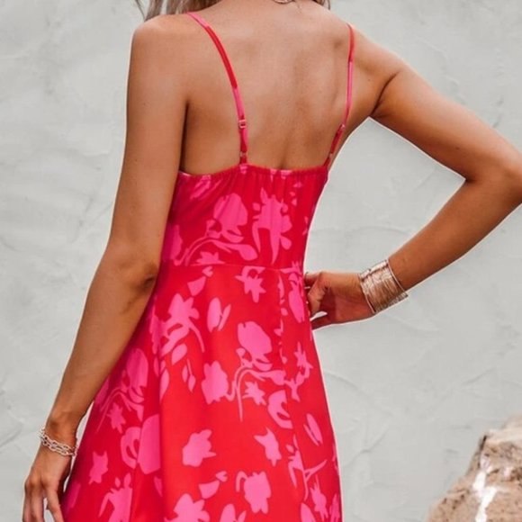 Red Pink Floral Maxi Dress - Picture 8 of 8